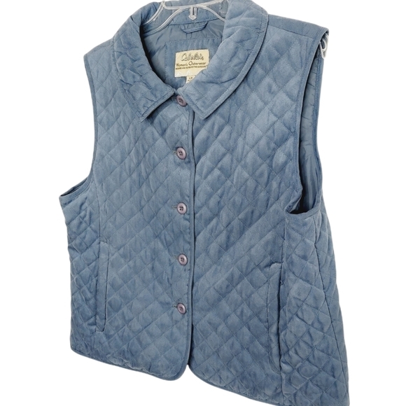 Cabela’s Women's Diamond Quilted Faux Suede Button Up Vest Slate Gray Size Large - Picture 2 of 12
